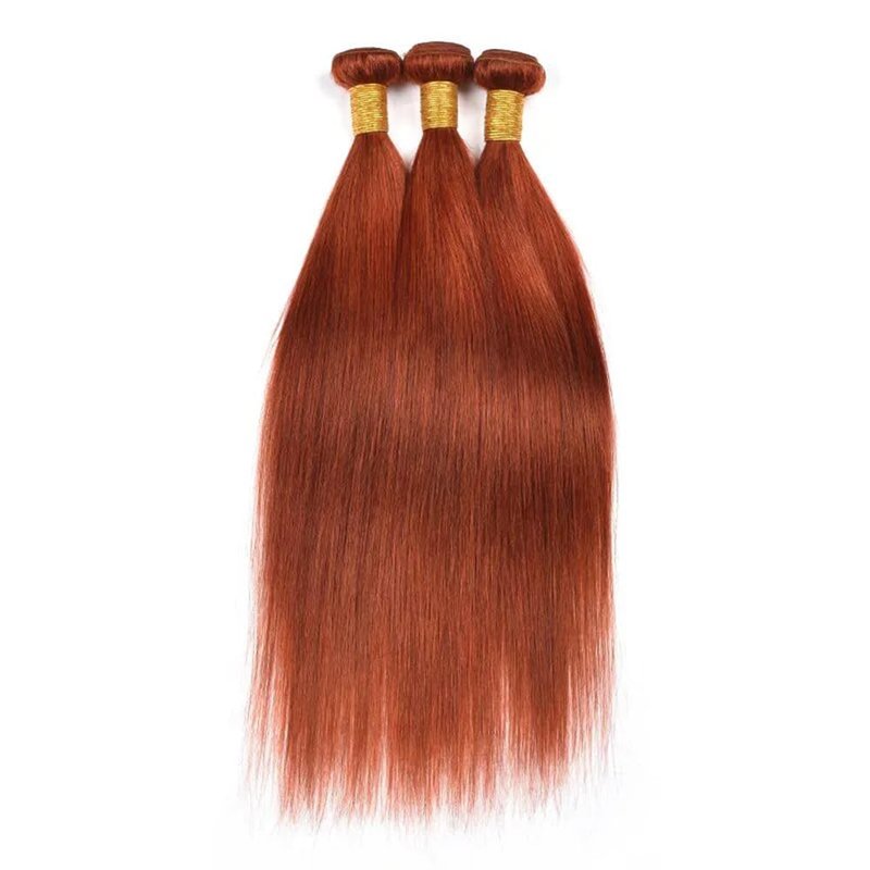 Ginger Bundles Color 350 Straight Human Hair Bundles 8 10 12 inch Double Weft Brazilian Virgin Orange Straight Human Hair Extensions Soft and Silky for Women