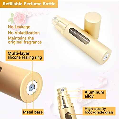 Perfume Travel Refillable Atomizer - 3-Pack 5ML Pocket Perfume Bottle, Travel Perfume Atomizer Refillable Perfume Spray Bottle, Portable Perfume Sprayer (Black & Gold & Silver)