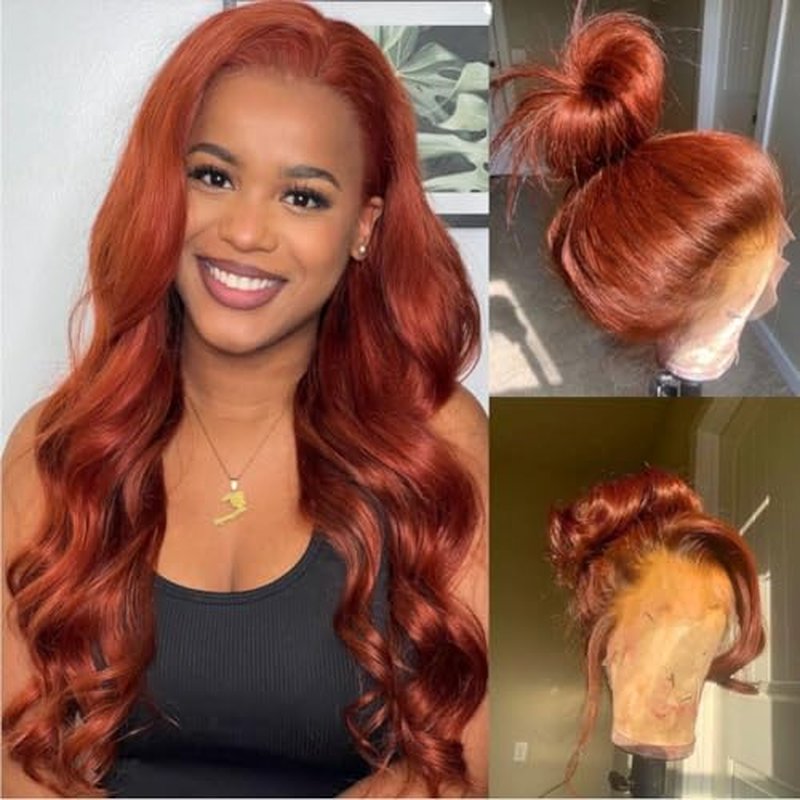 180% Density Reddish Brown 13x6 Lace Front Wigs Human Hair Pre Plucked 13x6 HD Transparent Body Wave Lace Front Wigs For Women Ginger 33# Colored Brazilian Virgin Hair Glueless Wigs Human Hair 18Inch