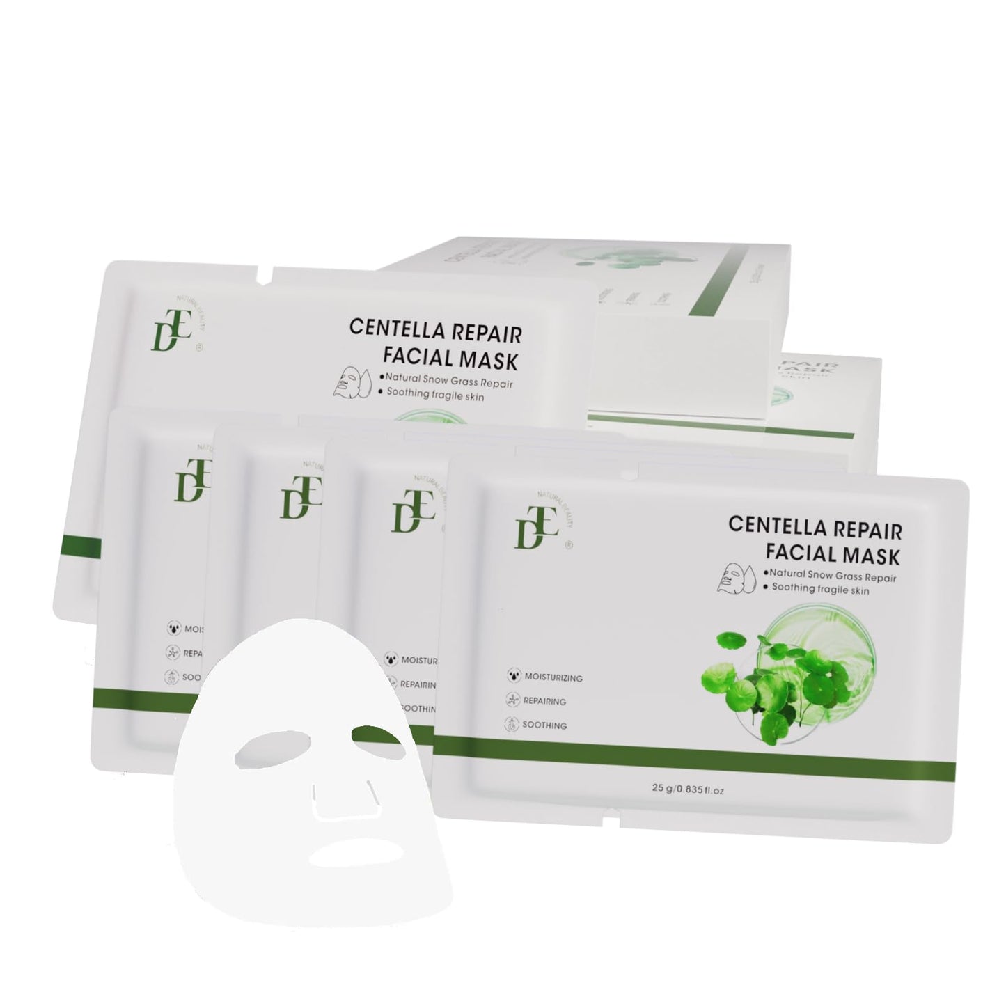 DTE NATURAL BEAUTY Centella Face Mask Sheet – Hydrating & Soothing Skincare for Sensitive & Dry Skin, Moisturizing Facial Masks for Women, Home Spa & Self-Care Gift Set