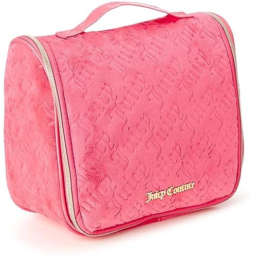 Juicy Couture Pink Makeup Bag Cosmetics Organizer Travel Essentials Hanging Hook Velour Logo