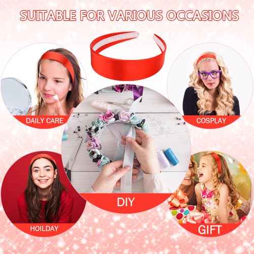 AHONEY Red Headband for Women Girls Satin Silk Headband Non Slip 1.57" Wide Plain Head Band Solid Hair Band DIY Halloween Costume Holiday Christmas Hair Accessories Gifts