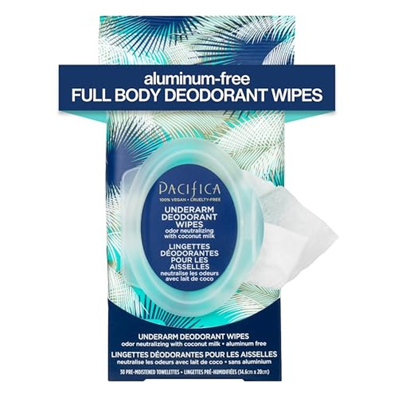 Pacifica Beauty Coconut Milk & Essential Oils Underarm Deodorant Wipes, Helps Remove Odor, Aluminum-Free, Vegan & Cruelty-Free, 30 Wipes (1-Pack)