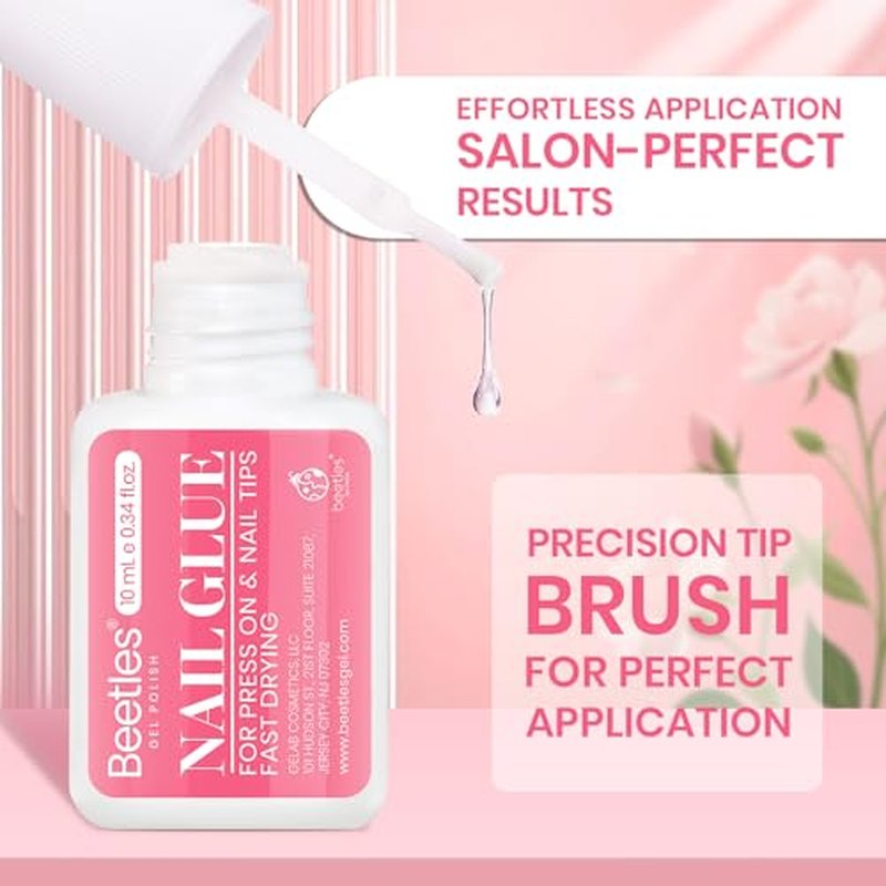 Beetles 10ML Super Strong Nail Glue for Press Ons, Nail Tips, Acrylic Nails No Uv Light Needed Nail Bond Brush in Nail Glue for Press On Nails Fake Nails Long Lasting for Beginners DIY Home