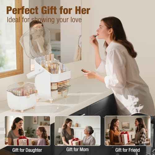 Makeup Organizer for Vanity, Skincare Organizer with Drawers, Storage Box with Handle, Cosmetic Display Cases for Dresser, Bathroom, Countertop, Christmas Gifts for Teen Girls(Rose Gold)