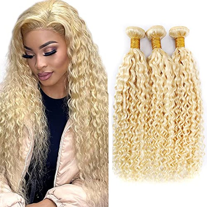 Blonde Kinky Curly Bundles 613 Human Hair Bundles Blonde Curly Wave Bundles 8A Unprocessed Brazilian Virgin Extensions 24 26 28 Inch