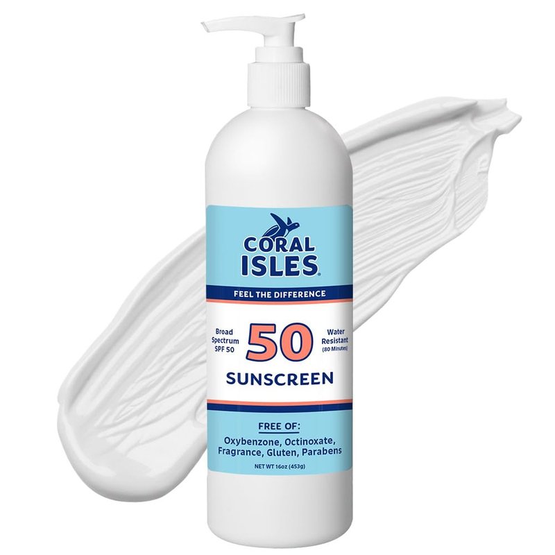 Coral Isles Sunscreen SPF 50 - Reef Safe, Broad Spectrum UVA/UVB Protection | Water Resistant 80 Min | 16 Fl Oz