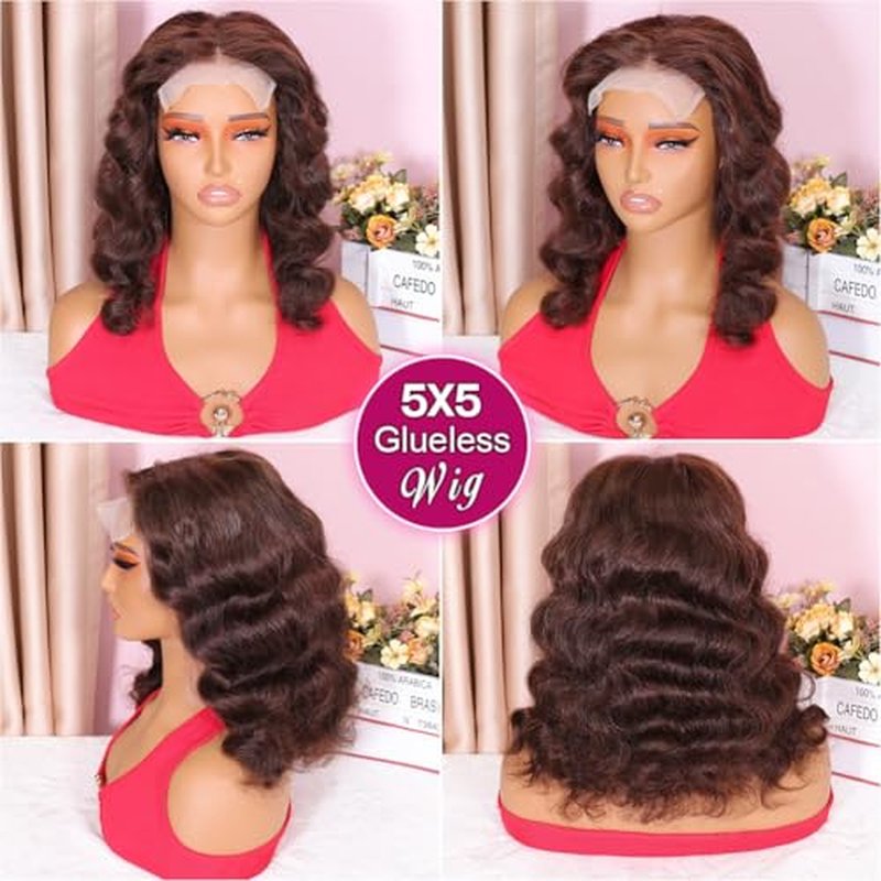 Chocolate Brown 5x5 Body Wave Hd Lace Closure Wigs Human Hair Wear And Go Glueless Bob Wig Human Hair Bob Wig For Black Women Glueless Wigs Human Hair Closure Bob 200% Density 16 Inch