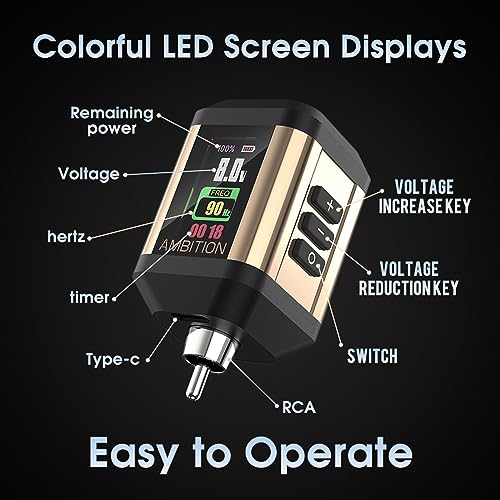 Tattoo Power Supply - Ambition Korall Tattoo Battery Pack 2200mAh Mini Portable RCA Color LED Digital Display for Rotary Tattoo Machine