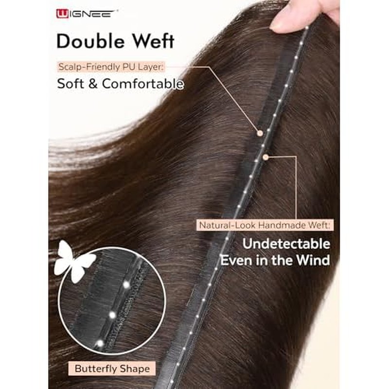 WIGNEE Double Invisible PU OVO Human Hair Extensions 100% Remy Hair Weft Brown Hair Extensions Human Hair 2 PCS 12 Inch No Glue Wefts Micro Bead Real Human Hair Extensions (2)