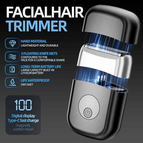 Electric Foil Shavers for Men, New Mini Electric Razor with 3 Floating Blades, LED Display, USB-C Fast Rechargeable, Travel Portable Beard Trimmer for Men, Gifts for Dad Him (Black)