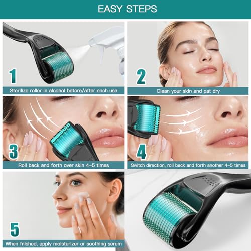 Derma Beard Roller Roller with 540 Titanium Micro Needles Designed for Use at Home on the Face