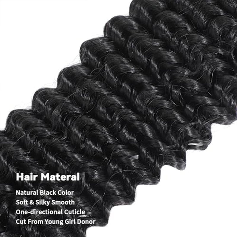 15A Raw Human Hair Bundles Deep Wave Bundles Human Hair,Triple Lifespan Indian Virgin Hair,No Tangle Shedding,Multiple Washes Keep Texture Silky Soft (3 Bundle Natural Black, 16 18 20)
