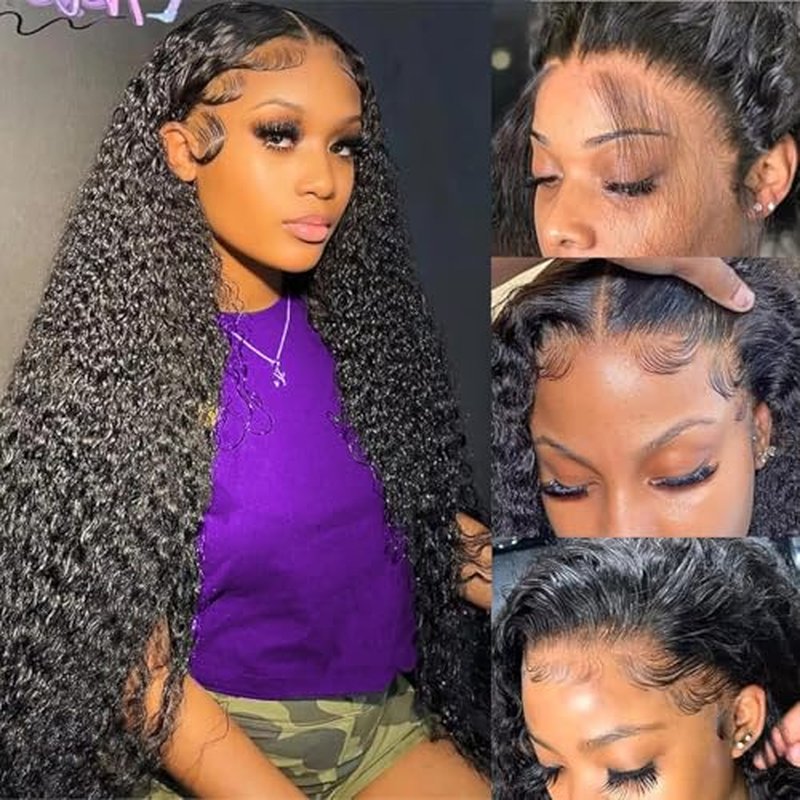 26 Inch 13x6 Deep Wave Lace Front Wigs Human Hair HD Transparent Lace Frontal Curly Wigs 200 Density Deep Curly Lace Front Wigs Human Hair Wig Pre Plucked Natural Color Deep Wave Wig