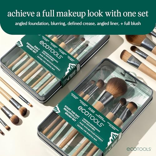 EcoTools Makeup Brush Set for Eyeshadow, Foundation, Blush, and Concealer with Bonus Storage Case, Start the Day Beautifully, Travel Friendly, 6 Piece Set