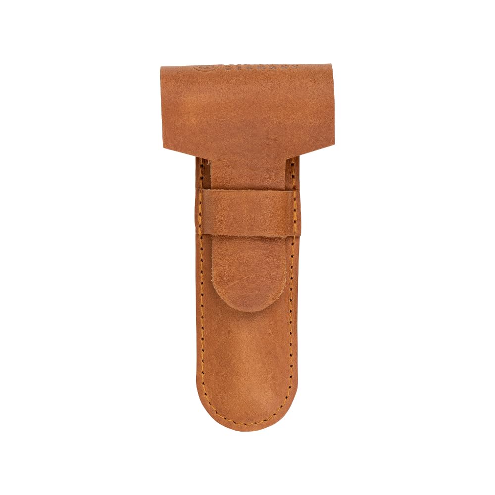 MERKUR Brown Leather Razor Case – Vegetable-Tanned Cowhide, Precision Fit for Safety Razors up to 110 mm, Protective Travel Cover, Made in Germany