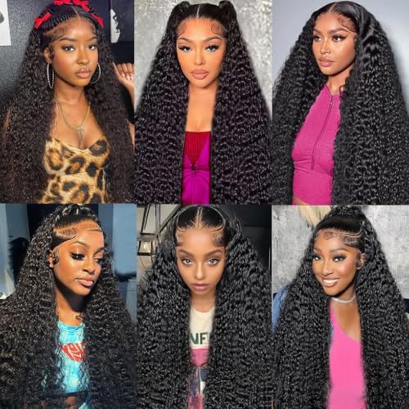 28 Inch 13x6 HD Lace Front Wigs Human Hair Deep Wave Lace Front Wigs Human Hair Pre Plucked Deep Curly Wigs for Women Natural Black 180% Density