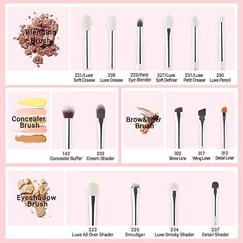 Jessup Small Eye Makeup Brush Set Professional 15pcs White/Silver Premium Natural-synthetic Eye Shadow Blending Concealer Eye & Brow Liner Brushes, T237