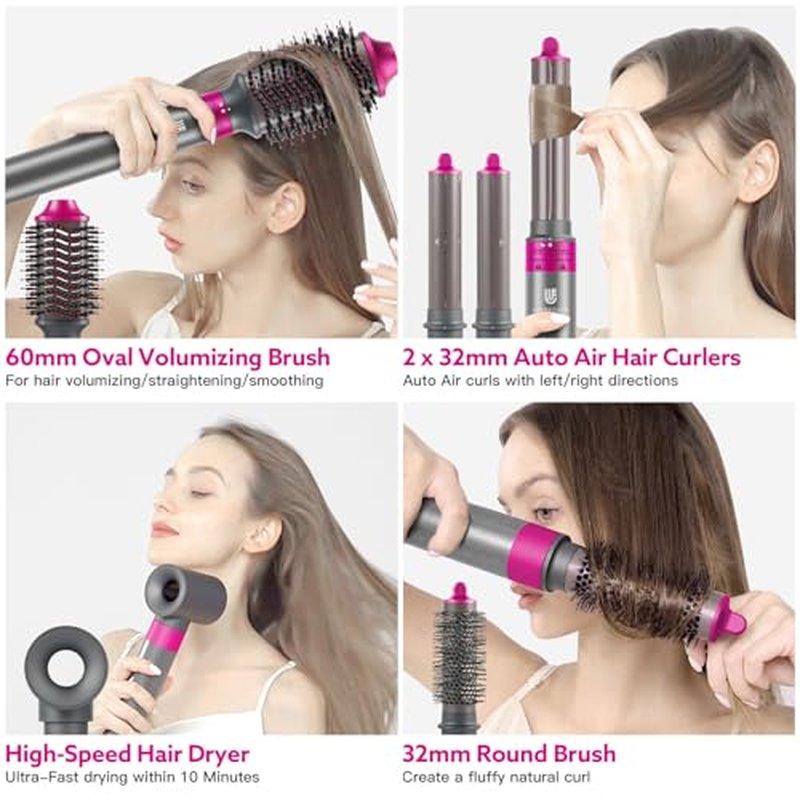 Hair Dryer Brush, webeauty 5 in 1 One Step Professional Hot Air Brush Set for Fast Drying, Curling Drying, Straightening Combing, Hair Styler [Ceramic Coating] [Negative Ion] 110000 RPM (Grey+Red)
