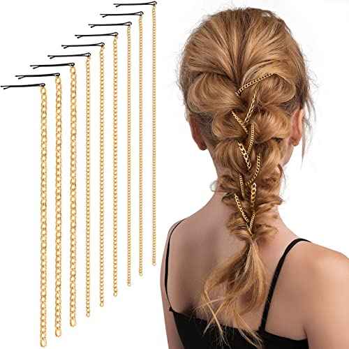 PAGOW 9Pcs Hair Clips Set - Multi-Strand Gold Head Chain, Tassel Ponytail Holders for Women and Girls, Nightclub Christmas Thanksgiving Party Accessory
