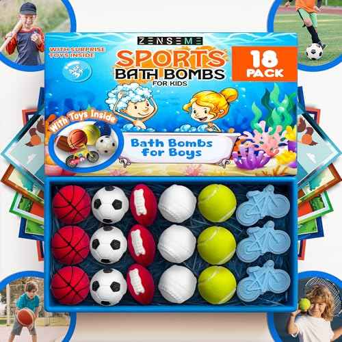 Bath Bombs for Boys with Toys Inside W/Flash Cards - Sports Bath Bombs for Kids - Gift Set of 18 Scented Organic Handmade - 2.5 oz with Natural Essential Oils - 18 Pack