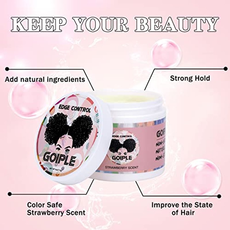 Edge Control Wax for Women Strong Hold Non-greasy, Edge Wax Styling Gel for Black Women Hair No Flaking, White Residue, Shine and Smooth Strawberry Scent 4oz