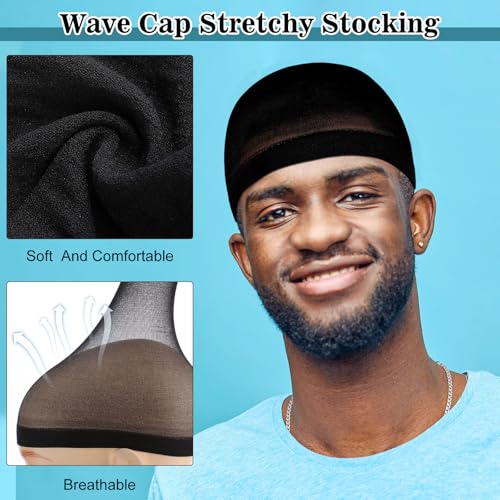Ramede 20 Pcs Stocking Wave Cap for Men Adult Stretchy Nylon Skull Wave Lightweight Beanie Caps Waves for Man Women