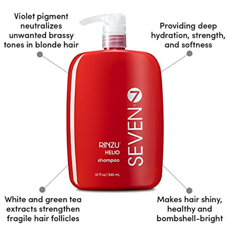 SEVEN Hair Care Rinzu Helio Violet Shampoo for Women & Men with Green Tea & Amino Acid, Purple Shampoo for Blonde Hair & Brassiness, Sulfate + Paraben Free, Cruelty Free, Made in USA