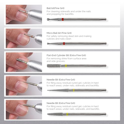 MelodySusie 10pcs Nail Drill Bits Set, 3/32 Inch Diamond Cuticle Nail Bits Kit for Nail Drill E-File, Manicure Pedicure Remover Tools for Acrylic Gel Nails, Salon Home Nail Care Supplies, Silver