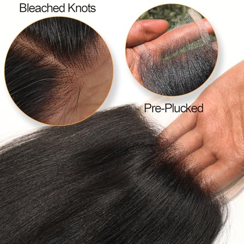 BEEOS Yaki Straight 5x5 SKINLIKE Real HD Lace Closure, Pre-Plucked Bleached Knots Natural Black Human Hair 16 Inch