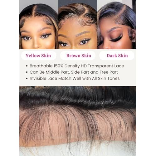 5X5 HD Lace Closure Human Hair Body Wave, 12A Honey Blond Highlight Transparent Deep Part Natural Hairline, 100% Virgin Hair Black With Highlight Color 14 Inches