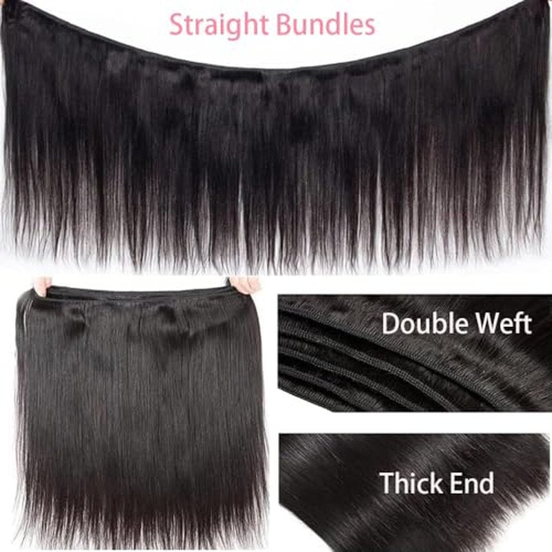 12A Straight Bundles Human Hair,100% Unprocessed Human Hair Brazilian Virgin Straight 3 Bundles Deals Real Natural Black Color Hair Extensions for Women 20 22 24 Inch