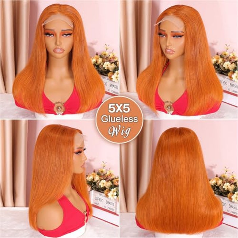 Wear and Go Glueless Bob Wig Human Hair 200% Density 5x5 HD Lace Closure Wigs For Black Women Glueless 5x5 Closure Wigs Human Hair Pre Plucked Bob Ginger Color 18 Inch