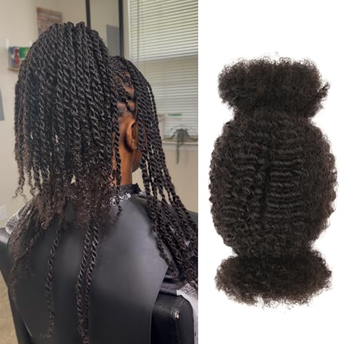 Afro Kinkys Bulk Human Hair Kinky-Curly 100% Real Human Hair for Twist, Braiding, Dreadlocks & Sister Locs, Natural Soft Pre Fluffed, Can Be Dyed Bleached (#1B Natural Black, 16 Inch)