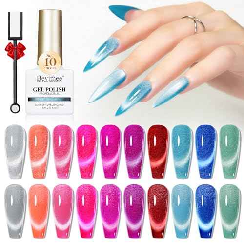 Neon Cat Eye Gel Nail Polish Set 10 Colors: Magnetic Cateye Gel Polish 9D Effect, Sparkle Glitter Bright Red Hot Pink Blue Nail Polish Long Lasting Soak Off Home Salon