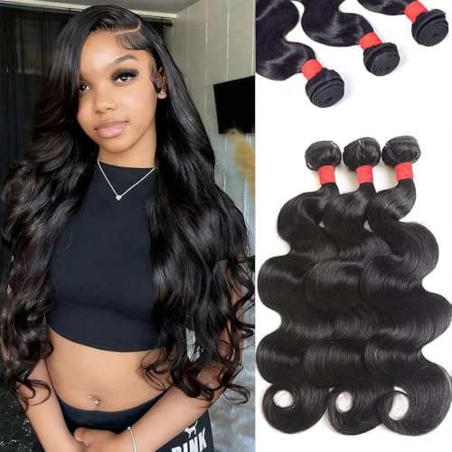 Body Wave Human Hair Bundles 12A Bundles Human Hair 100% Unprocessed Brazilian Virgin Weave Deals Human Hair Extensions for Women Natural Color 14 16 18Inch