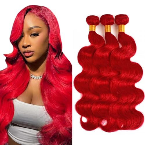 Burgundy Bundles Human Hair Bright Red Body Wave Bundle 22 22 22 Inch Peruvian Virgin Hair 3 Bundles Red Bundle Hair Weave 100g/Pc