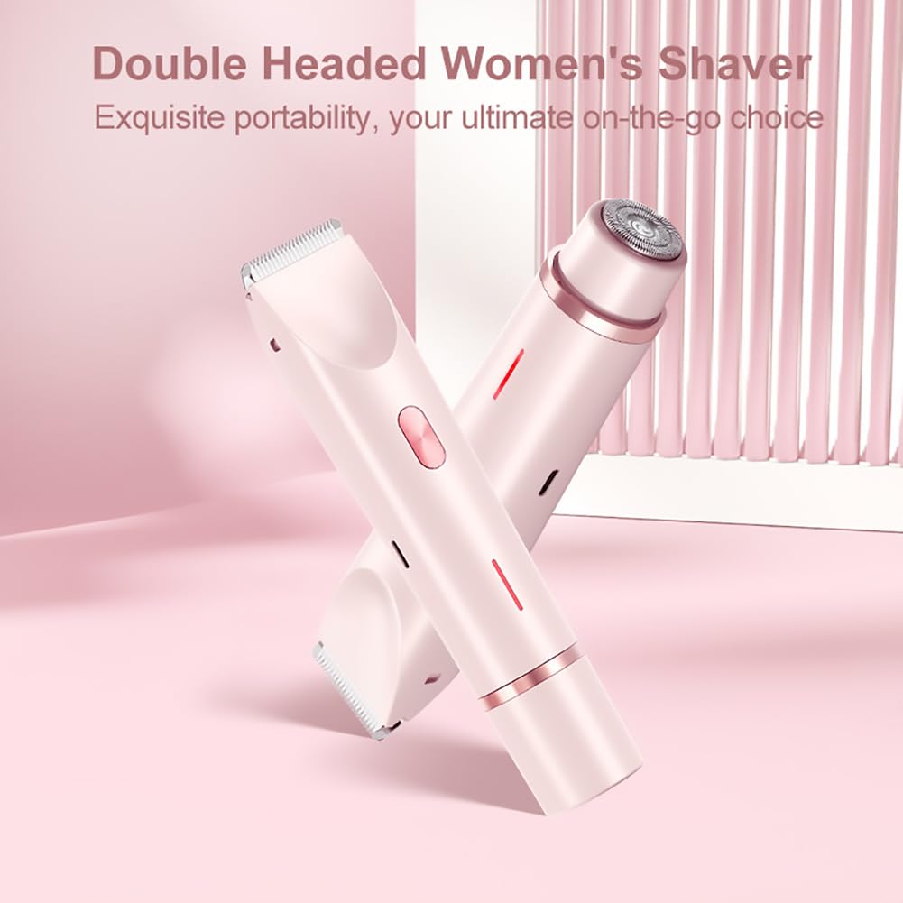 Kwooiuia Women's Dual-Head, Dual-Purpose Electric Shaver & Bikini Trimmer, IPX7 Waterproof for Dry & Wet Use, Underarm Special (Pink)