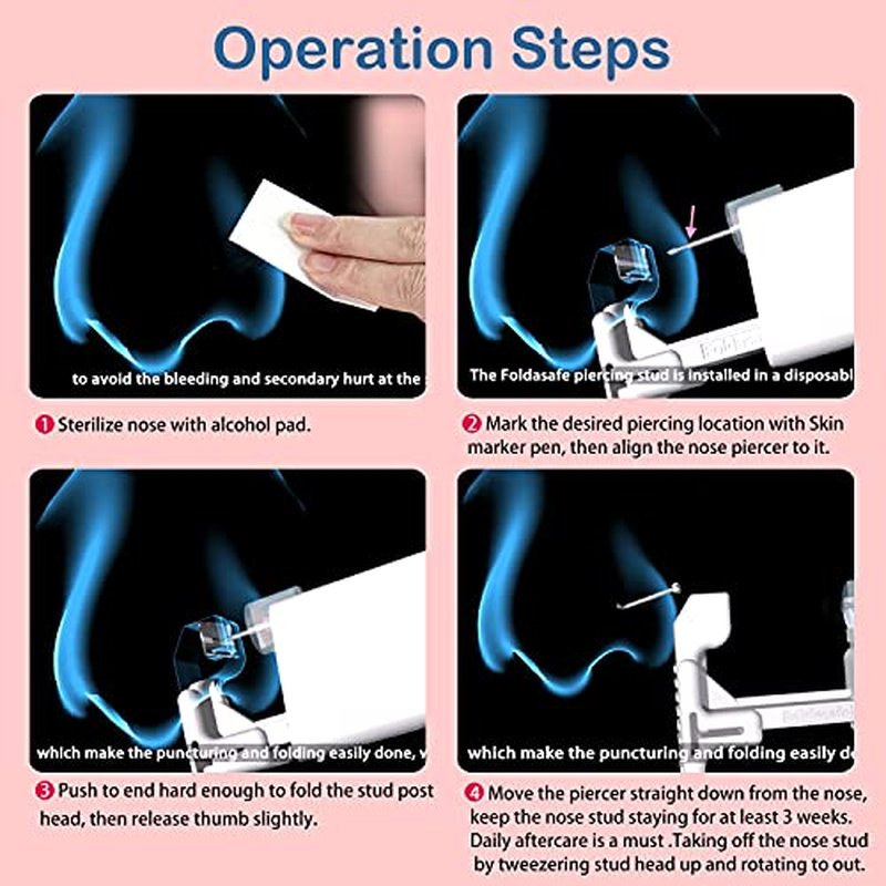 2 Pack Self Use Nose Piercing Gun Safe Nose Piercing Kit Tool Painless and Allergy Free Nose Piercer with Hypoallergenic Nose Studs