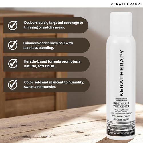Keratherapy Keratin Infused Perfect Match Fiber Hair Thickener Spray, Dark Brown to Black, 4 fl. oz., 140 ml - Volumizing, Thickening, & Concealing Hairspray for Scalp Coverage, Roots & Thinning Areas