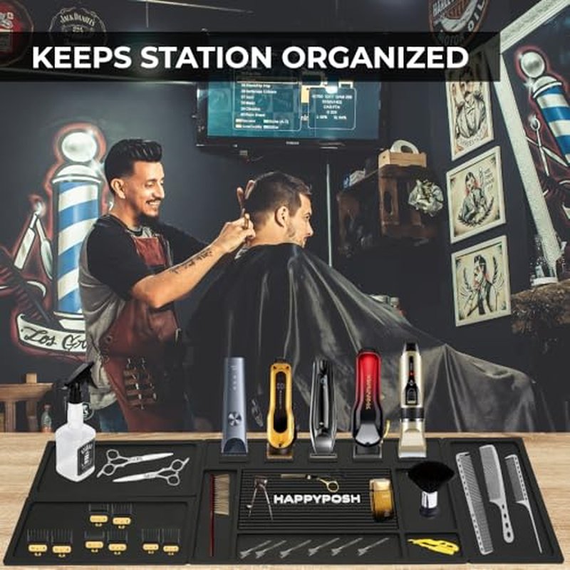 Magnetic Barber Mat, Large Magnetic Barber Mats For Clippers and Supplies, Barbershop Pad for Station, Beauty Salon Table Matt, Tool Organizer for Pro Hairstylist, 4PCS