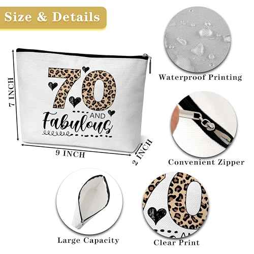 GREOXG Funny 70 Year Old Makeup Bag, leopard print 70th Birthday Gifts for Woman, Happy Birthday Gifts for Mom Besties Sister Aunt Grandma-C21
