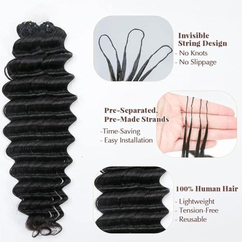 Feather Human Hair Crochet Bundles Knotless Deep Loose Wave Extensions Lightweight Micro Twists Pre Separated Crochet Hair For Braiding Curly 14Inch 120g 100Strands