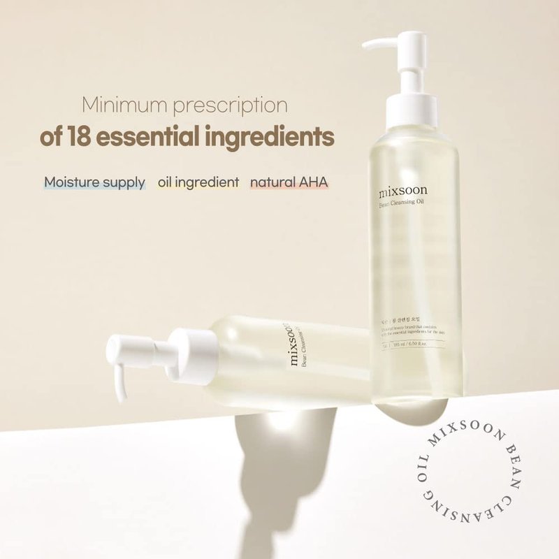 mixsoon Bean Cleansing Oil - Lightweight Oil Deep Cleansing and Makeup Blackhead Remover, Fermented Bean, Hydrating and Balancing for Smooth Skin 195ml / 6.59 fl.oz. Korean Glass Skin Care