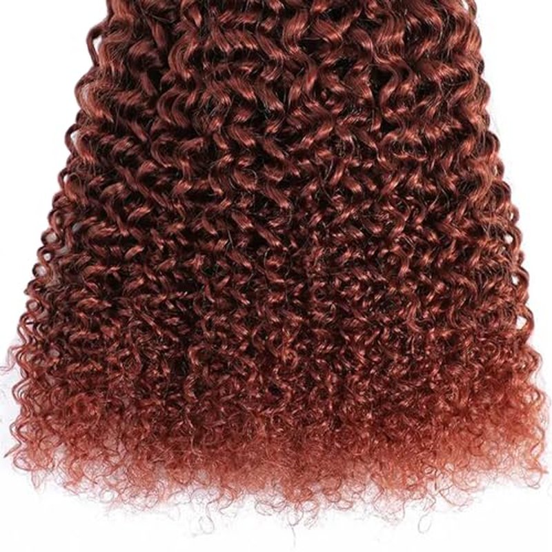 Color 33 Bundles Reddish Brown Kinky Curly Human Hair Bundles 10 12 14 Inch Double Weft Brazilian Virgin Reddish Brown Remy Hair Extensions for Black Women