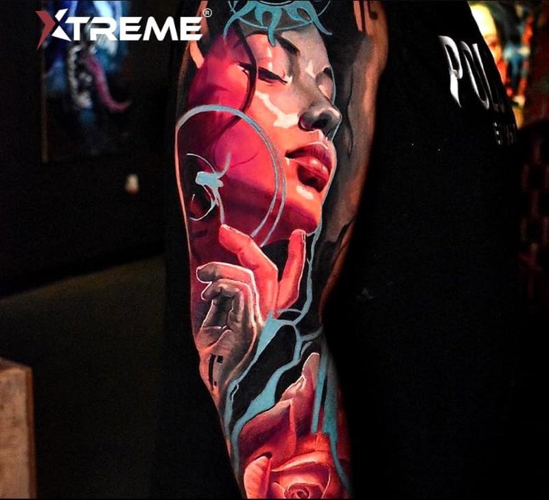 Xtreme Ink Neon Tattoo Ink Set - Vibrant UV-Free Water-Based Colors | Pink, Orange, Yellow, Green, Blue (5 x 1/2 oz)