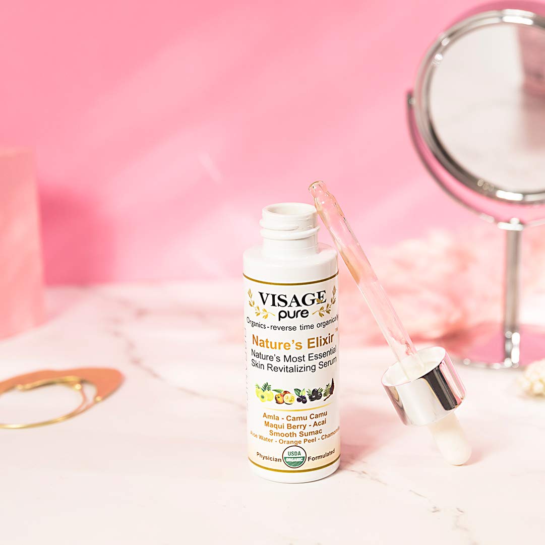 Visage Pure Nature's Elixir - Skin Revitalizing and Nourishing Face Serum - USDA Organic - Physician Formulated - Research Supported
