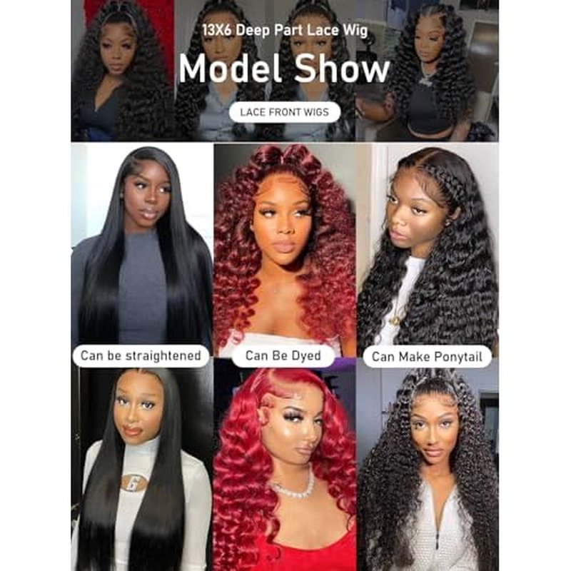 Deep Wave Lace Front Wig 13x6 Soft Remy Virgin Human Hair 180% Density HD Lace Frontal Wigs for Black Women Natural Color Pre Plucked Hairline