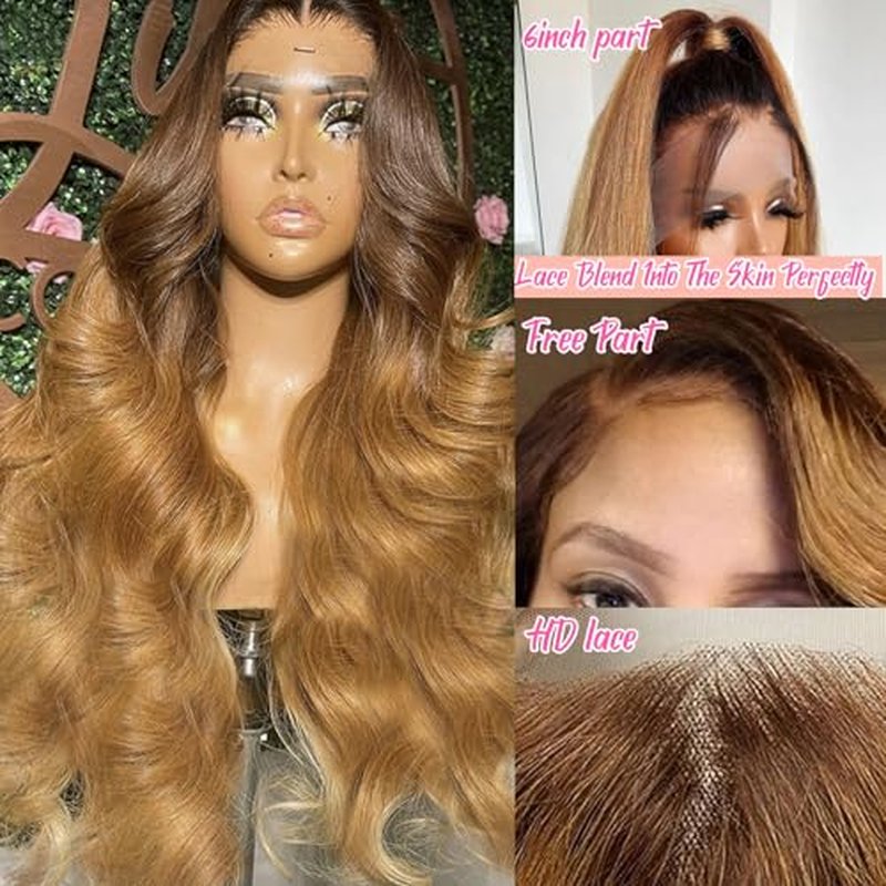 Smavida Highlight Ombre Body Wave HD Transparent Lace Front Wigs Human Hair,13x6 Honey Blonde Body Wavy Lace Frontal Wig Ombre Lace Front Wigs Human Hair for Women Pre Plucked with Bleached Knots 24¡±