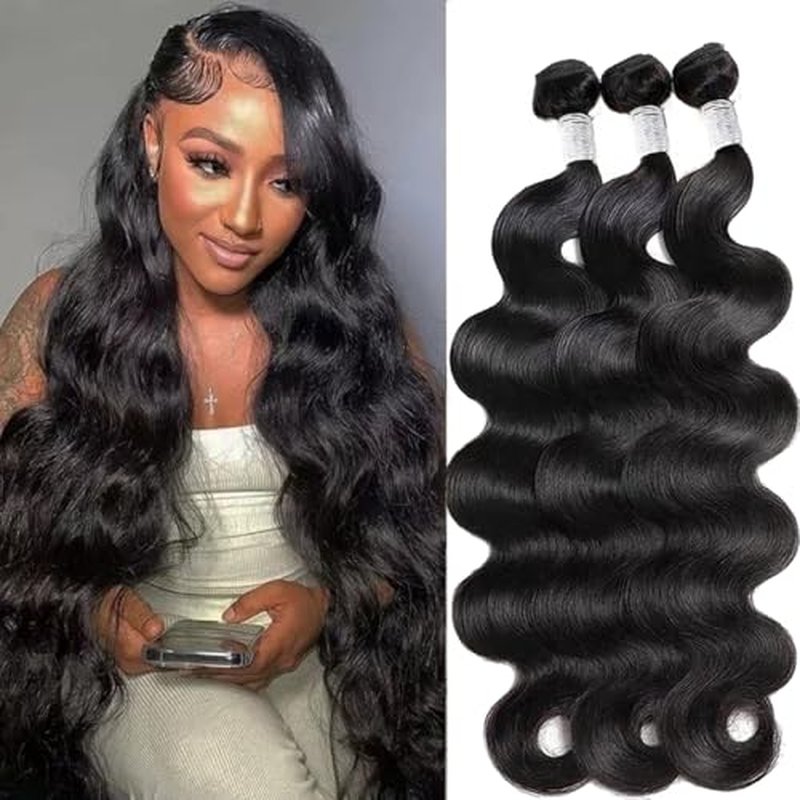 Body Wave Human Hair 100% Unprocessed Brazilian human Hair3 Bundles 20 22 24 Inch 300g/Pack Body Wave Selected Healthy Natural Black soft Smooth Double Weft Quick Weft Extensions for Women